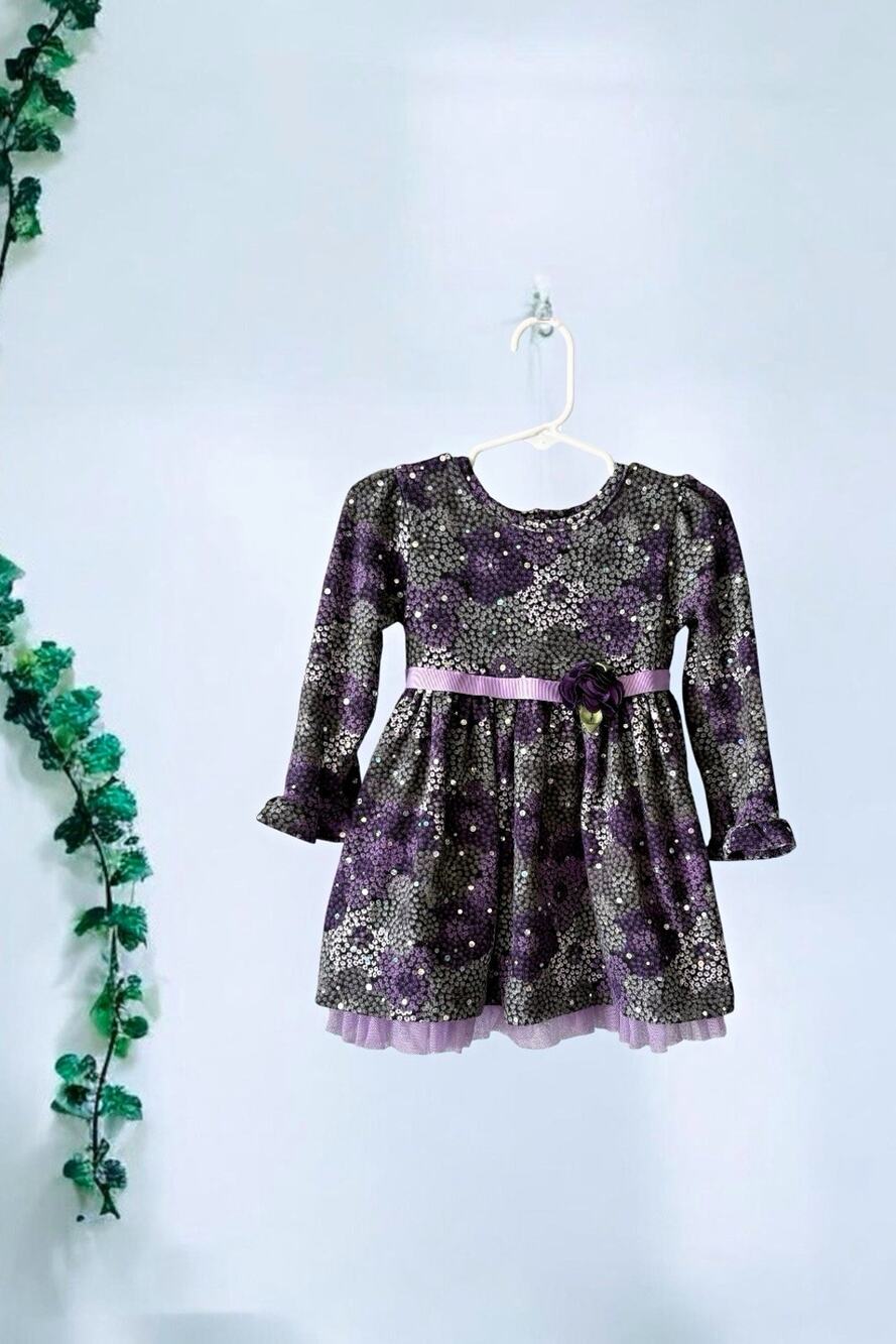 Youngland Baby Girls Metallic Floral Sequin Party Dress Size 24 Months Tulle